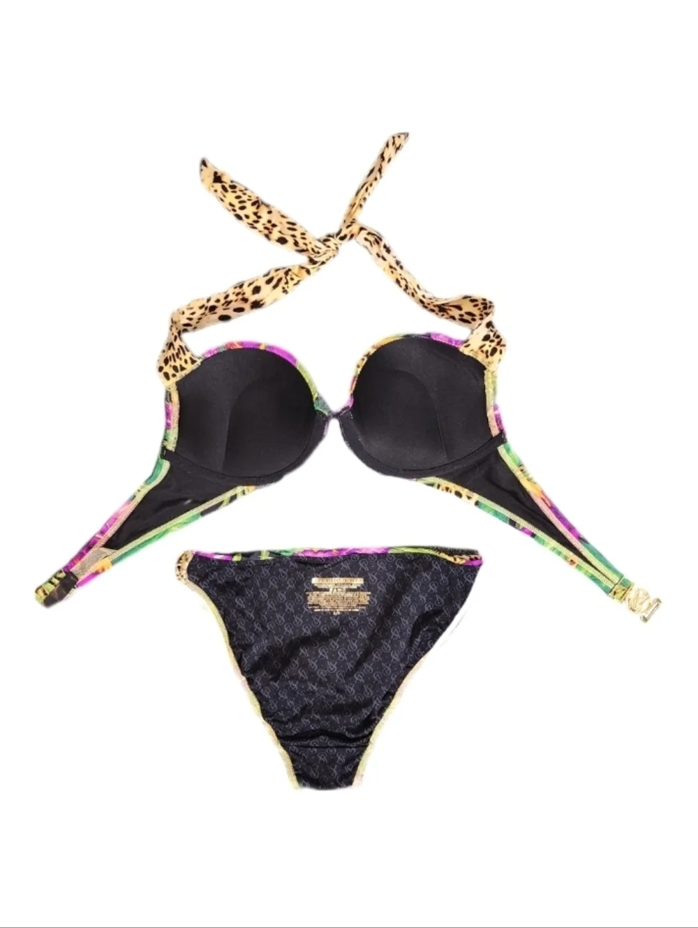 Victoria's Secret Bikini Bombshell Tropical Leaf & Leaopard Green Size 34B - Picture 9 of 15